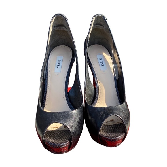Guess Harrah Peep-toe Black Leather Heels 8 - Picture 5 of 12